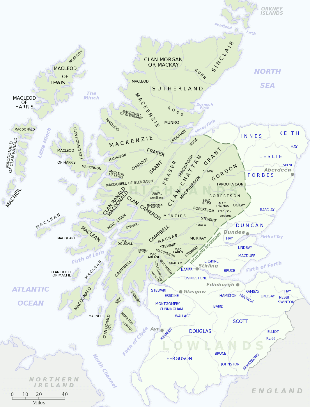 Clan-Map-of-Scotland-derived-from-The-Scottish-Clans-Their-Tartans-W.-A.K.-Johnston-1939