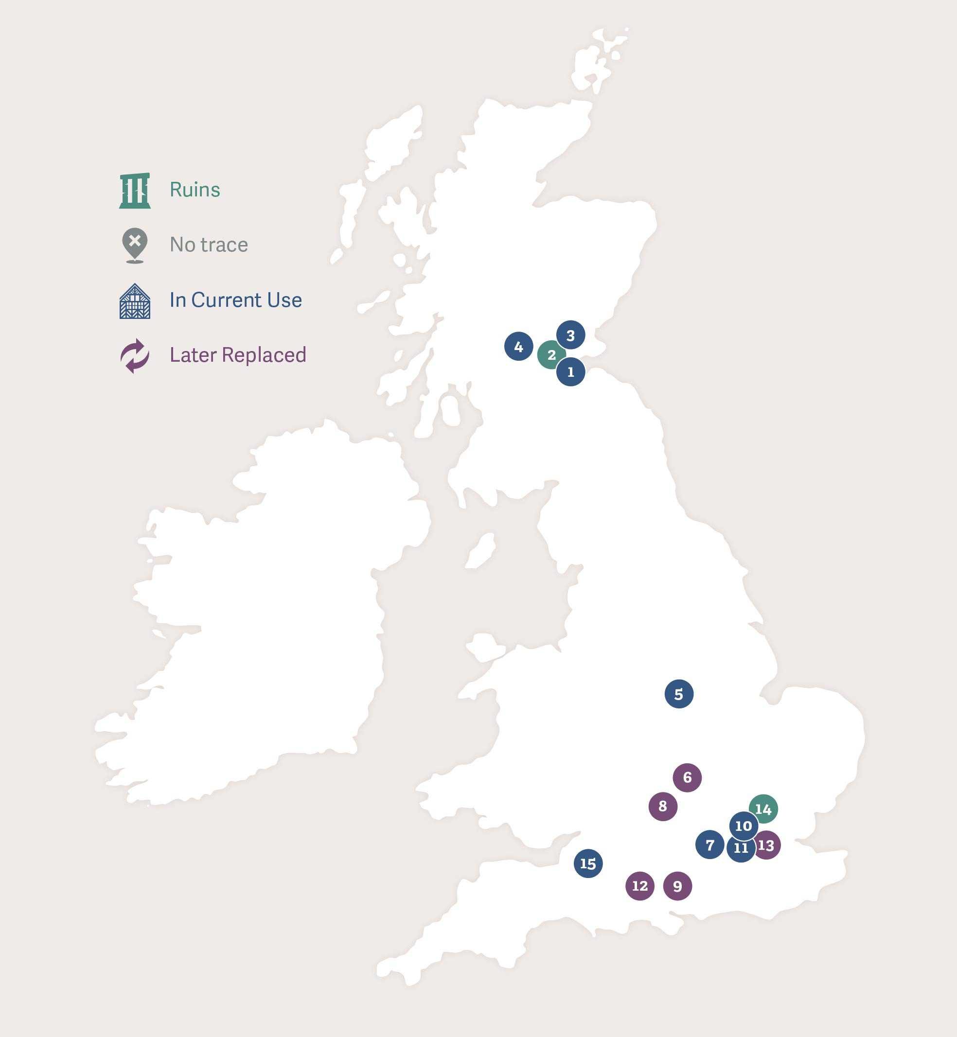 Map of Great Britain showing the footsteps of  Anne of Denmark 