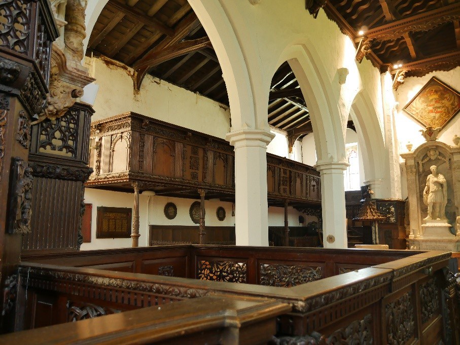 The Church Interior Showing The Font Cover 19Th C Over 14Th C Font And Carved Gallery Over South Aisle St Leonards © Tudor Times Ltd 2019